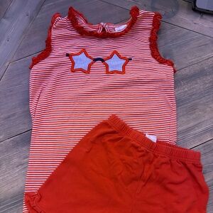 Stitchy Fish Girls Patriotic Sunglasses Outfit Set Red Stripe Top Shorts 6